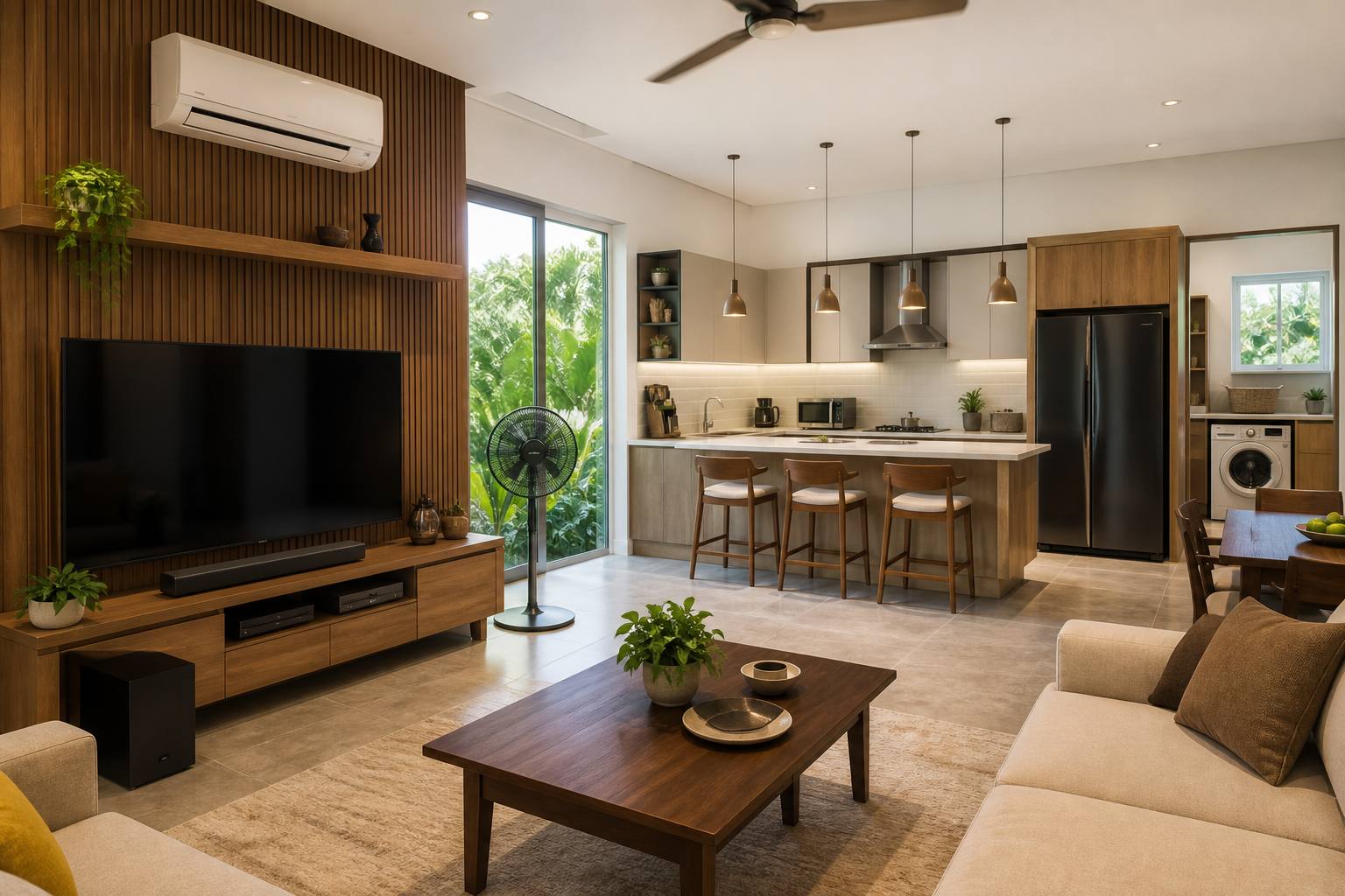 Modern home with televisions, refrigerators, air conditioners and other home appliances